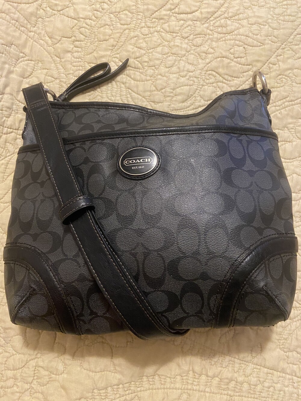 Coach Peyton Signature Hobo F19822 Black Signature Coated Jacquard  Shoulder Bag